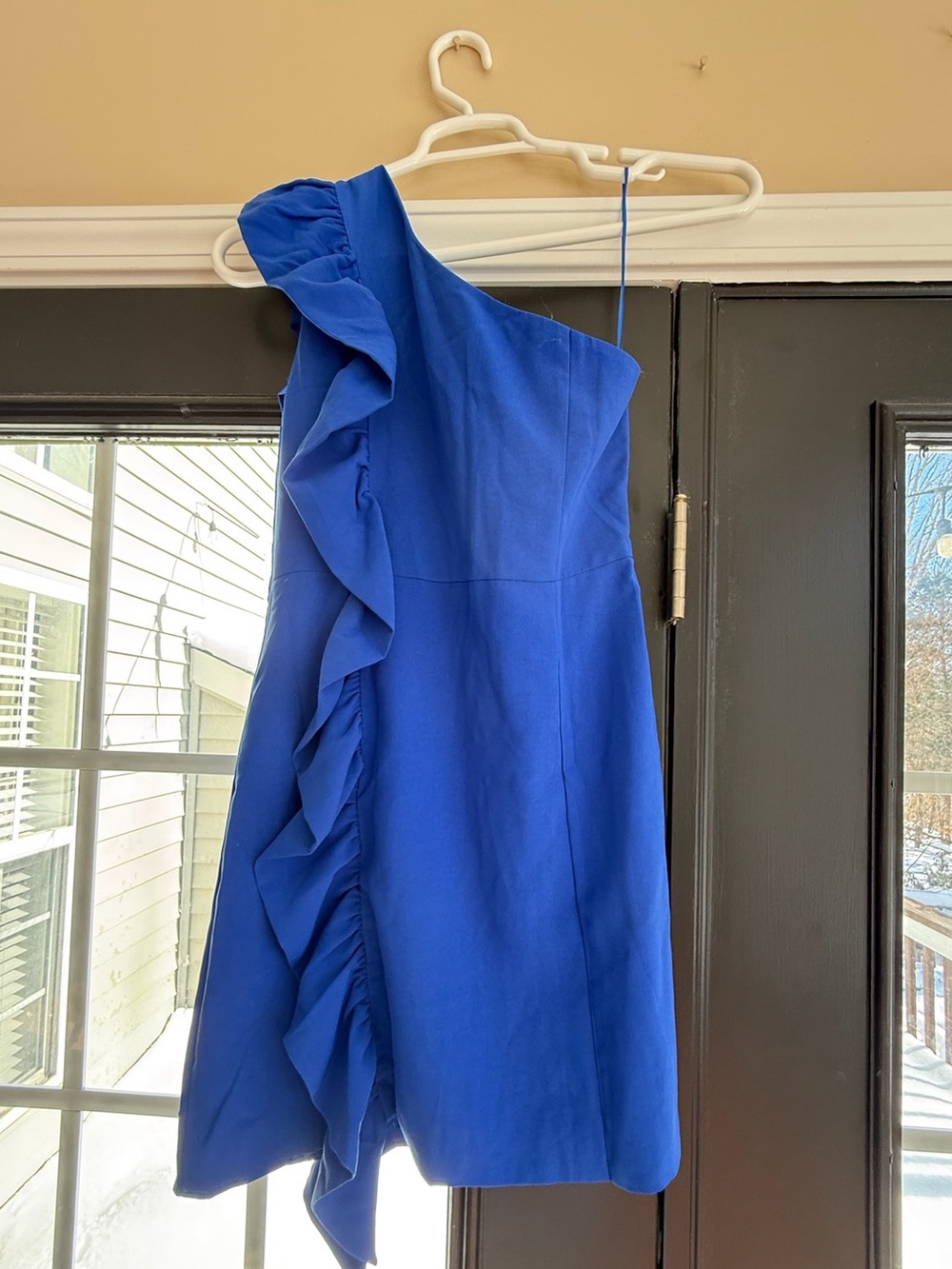 One-Shoulder Ruffle Dress in Royal Blue